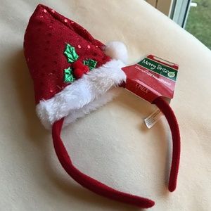 Merry Brite Christmas Santa Headband with Sparkles and Holly Berry